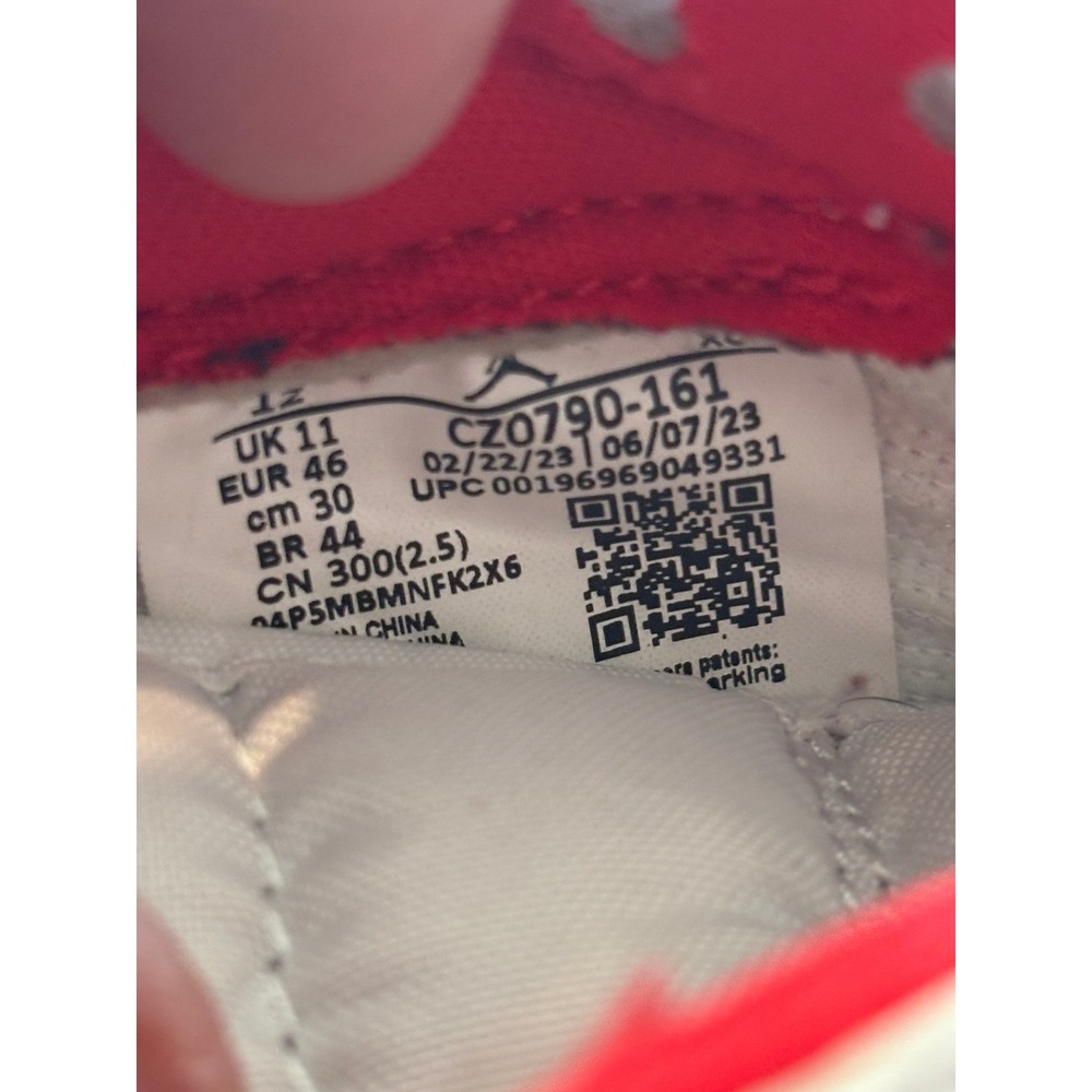Nike Jordan Air Jordan 1 Low Mens 12 Sneakers White University Red CZ0790-161 - Picture 8 of 10